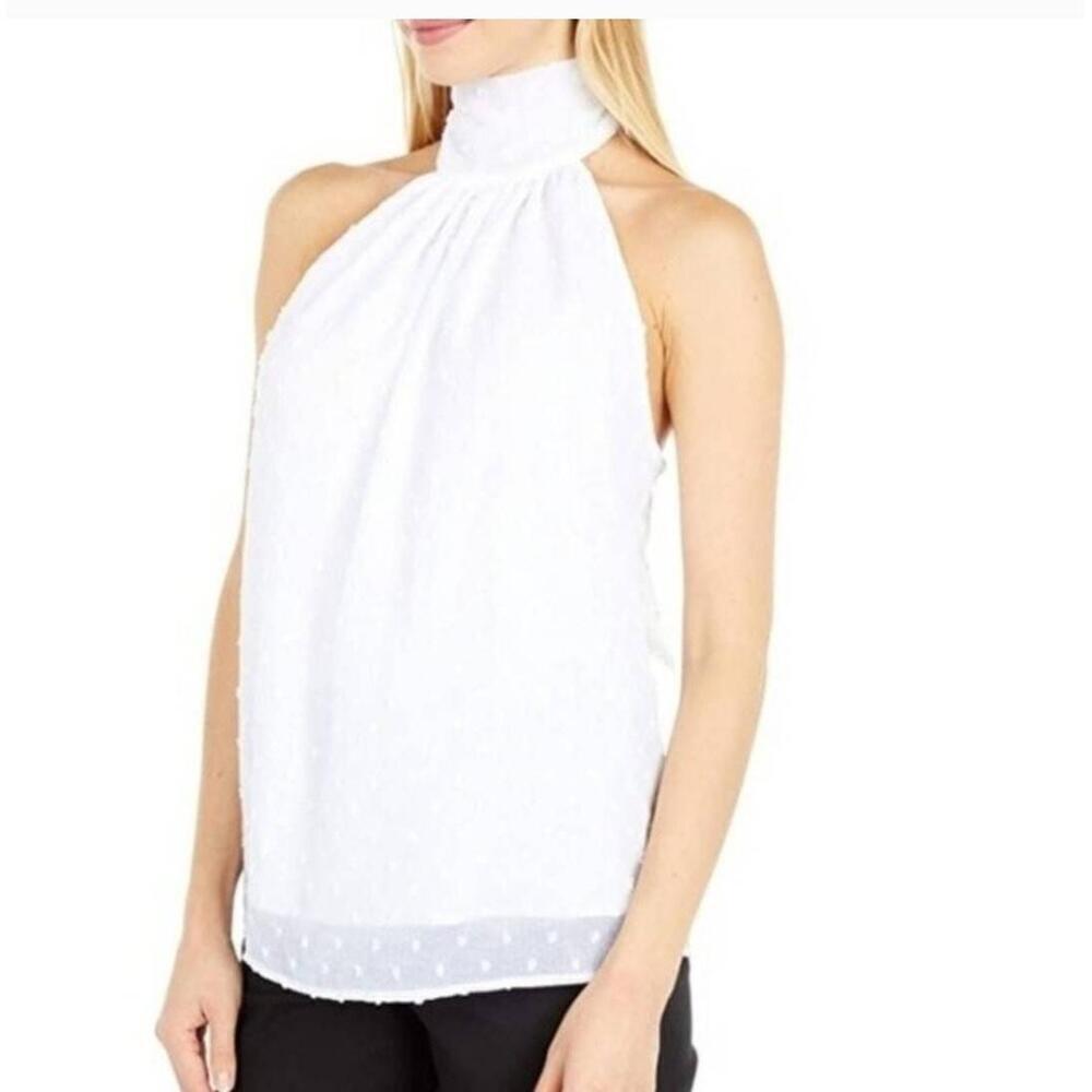 Fashon + Young White Sleeveless High Neck Halter Tie Neck Top Small